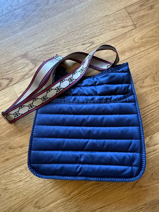 Ahdorned Handbags - ah dorned Quilted Navy Crossbody Bag with Adjustable Stripe Strap